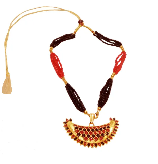 (Pack_Of_2)_Assamese_Traditional_Red_And_Black_Colour_Junbiri_Tassel_Necklace_For_Girls_&_Women